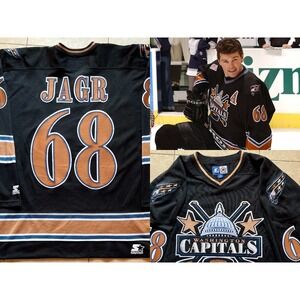 Jaromir JAGR #68 Washington Capitals 90s STARTER jersey black Dome 2XL NHL vtg
